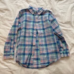 Vineyard Vines Boys Plaid Whale Shirt Size 6 100% Cotton Long‎ Sleeve Pastel